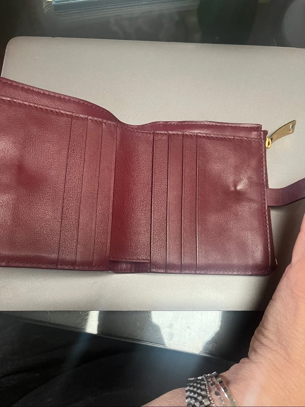 Bottega Veneta Burgundy Textured Leather Wallet with Gold Snap